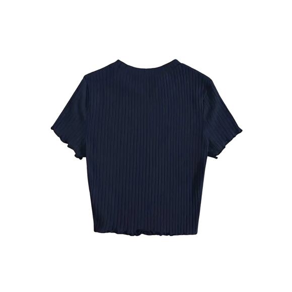 SHEIN Pre-Owned Faded Black Lettuce Trim Crew Neck T-Shirt Sz L - Picture 2 of 6